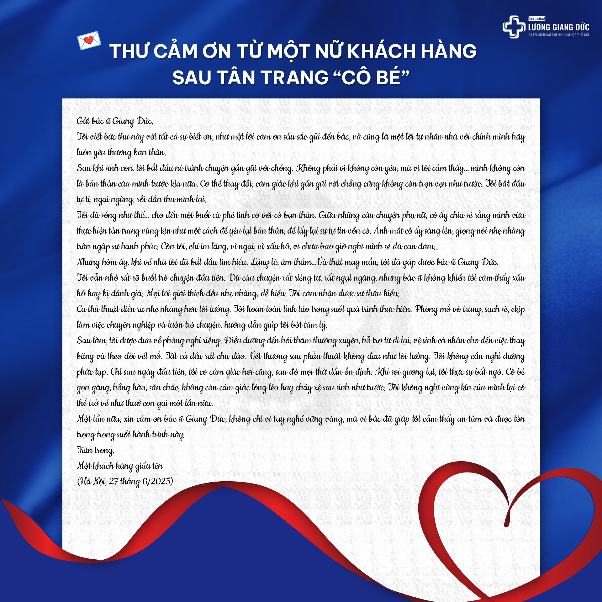 Thư cảm ơn từ người nhà khách hàng sau tân trang “cô bé”