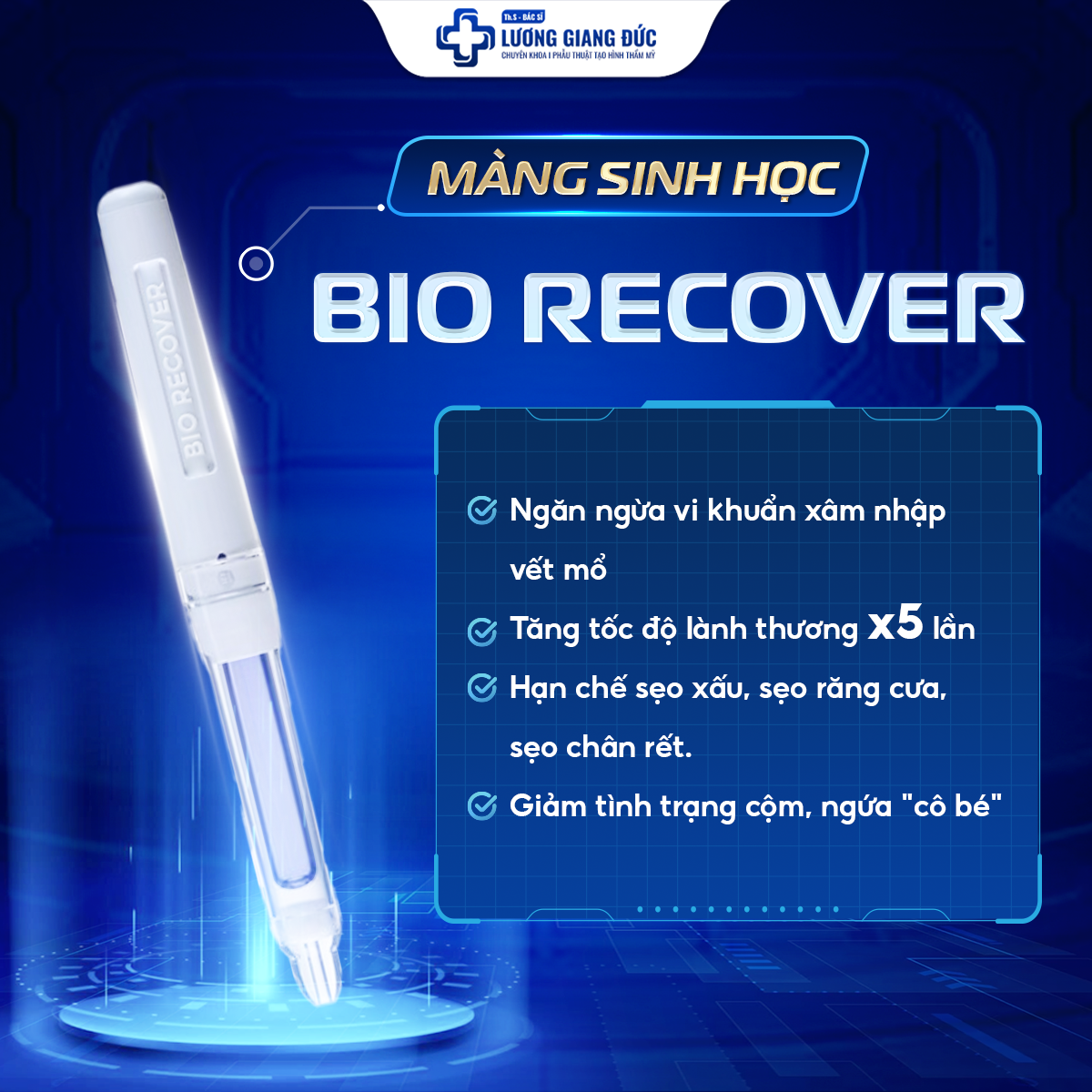 Bio Recover tạo lớp màng bảo vệ che phủ vết thương, thúc đẩy quá trình tái tạo tế bào mới